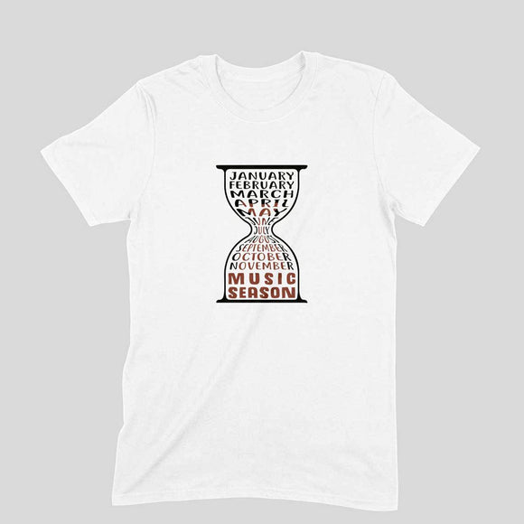 Music Season Hourglass T-shirt (Black text) - Unisex - Madras Merch Market 