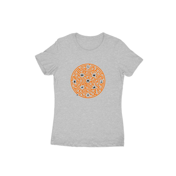 Millennial Maze T-shirt (Orange Text) - Women - Madras Merch Market 