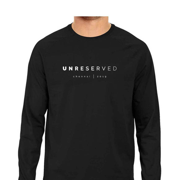 UNRESERVED Full Sleeve T-shirt (White Text) - Unisex - Madras Merch Market 
