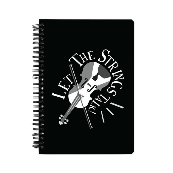 Let the Strings Talk Black and White Notebook - Madras Merch Market 