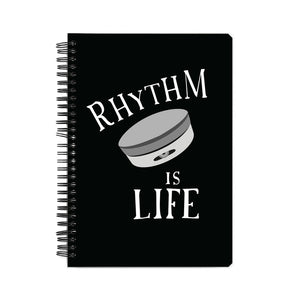 Rhythm is Life (Kanjira) Black and White Notebook - Madras Merch Market 